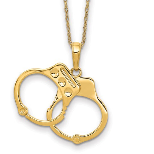2 Piece 14k Yellow Gold Handcuff Charm Pendant with Chain
