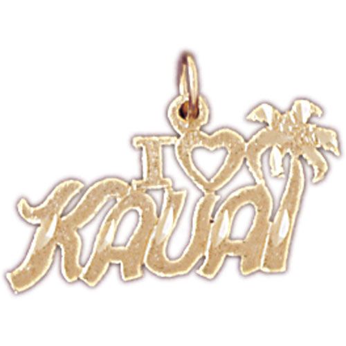 I Love Kauai Hawaii Charm Pendant 14k Gold