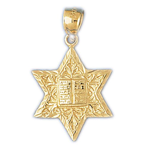 Star of David with Torah Charm Pendant 14k Gold