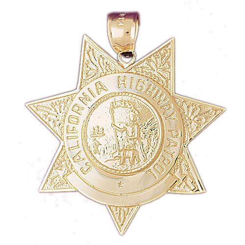 California Police Badge Charm Pendant 14k Gold