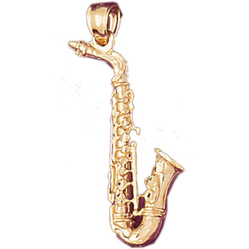 3D Saxophone Charm Pendant 14k Gold