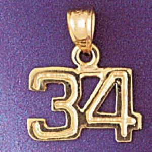 Number 34 Charm Pendant 14k Gold