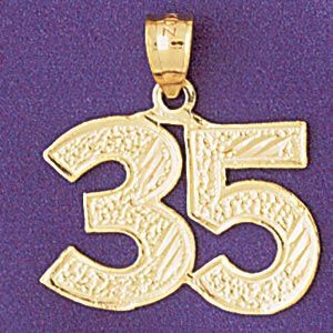 Number 35 Charm Pendant 14k Gold
