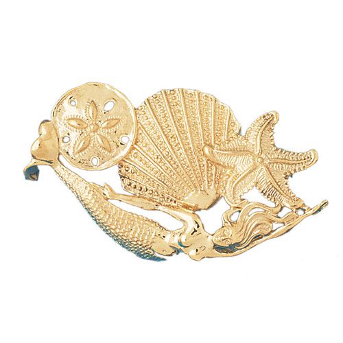 Mermaid, Shell, Starfish, Sand Dollar Charm Pendant 14k Gold