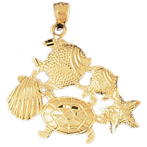 Angelfish Goldfish Sea-Turtle Starfish Shell Charm Pendant 14k Gold