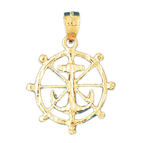 Ship Wheel and Anchor Charm Pendant 14k Gold