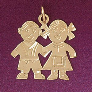 Baby Boy And Girl Charm Pendant 14k Gold