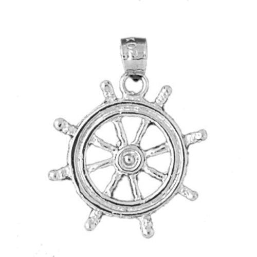 Ship Wheel Charm Pendant 14k White Gold
