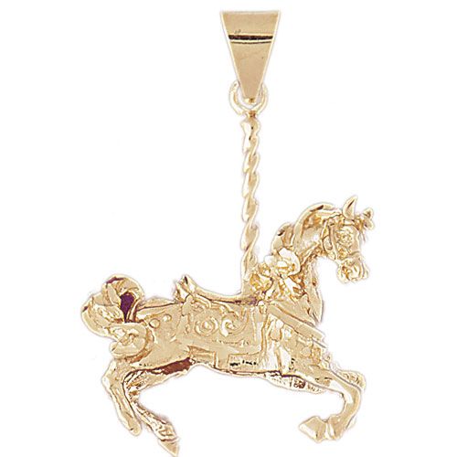 3D Carousel's Horse Charm Pendant 14k Gold