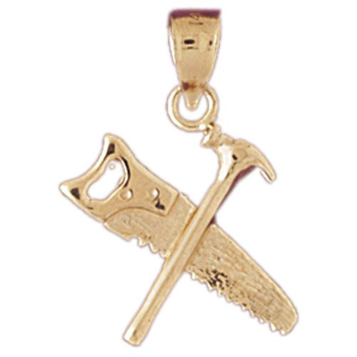 Saw and Hammer Charm Pendant 14k Gold