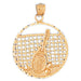 Tennis Racket and Triple Ball in Tennis Court Charm Pendant 14k Gold