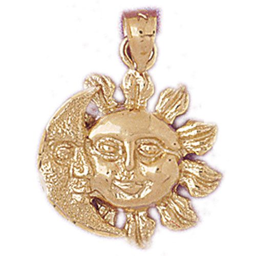 Sun and Moon Charm Pendant 14k Gold