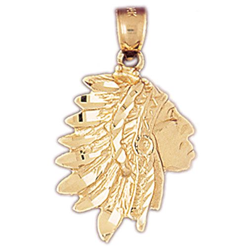 Native American Indian's Head Charm Pendant 14k Gold