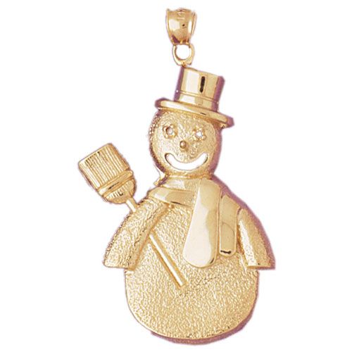 Christmas Snowman Charm Pendant 14k Gold