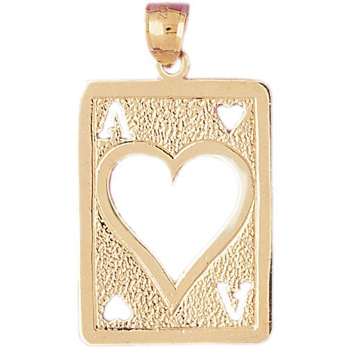Ace Heart Playing Card Charm Pendant 14k Gold