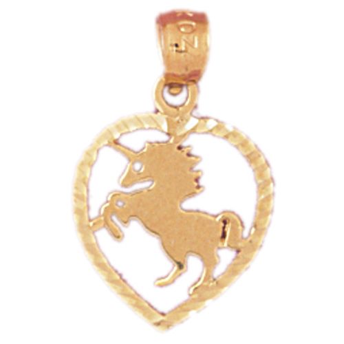 Unicorn In Heart Charm Pendant 14k Gold