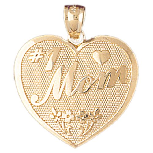 Number 1 Mom Heart Charm Pendant 14k Gold