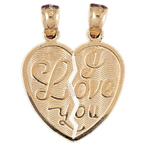 I Love You Heart Charm Pendant 14k Gold