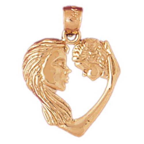 Mother and Baby Heart Charm Pendant 14k Gold