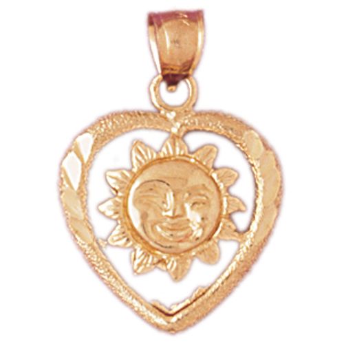 Sun in Heart Charm Pendant 14k Gold