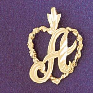Initial A Heart Charm Pendant 14k Gold