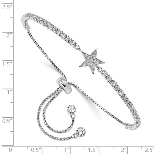 Sterling Silver Rhodium-Plated CZ Star Adjustable Bracelet