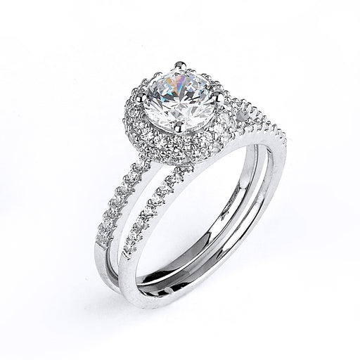Sterling silver CZ wedding ring with an engagment ring with rhodium plating