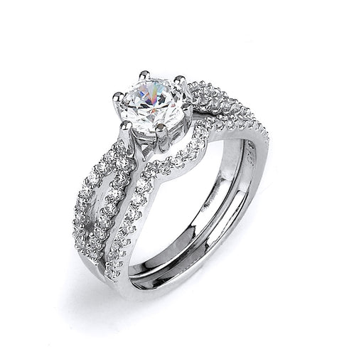 Sterling silver CZ wedding ring with a double shank engagement ring with rhodium plating