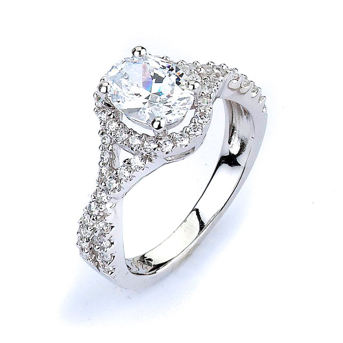 Sterling silver CZ engagment ring with rhodium plating