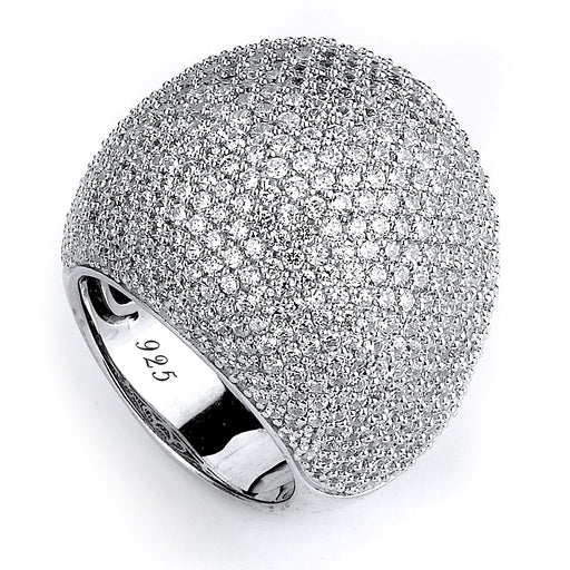 Sterling silver dome micro-pave CZ ring with rhodium plating