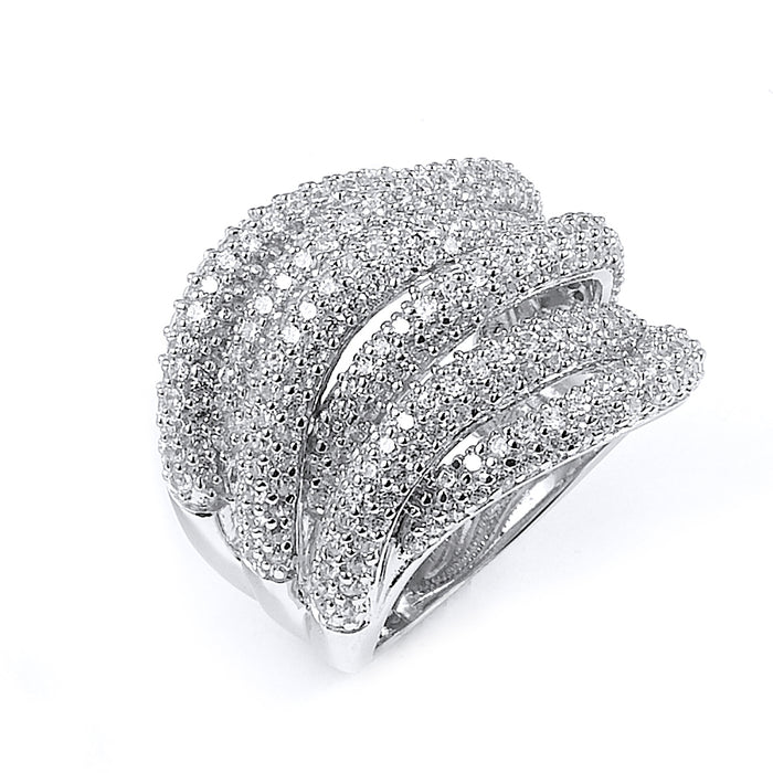 Six sterling silver swirl micro-pave CZ ring