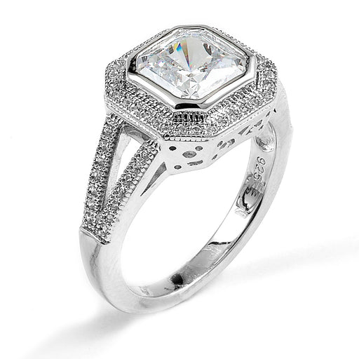 CZ Engagement ring made in sterling silver with rhodium plating