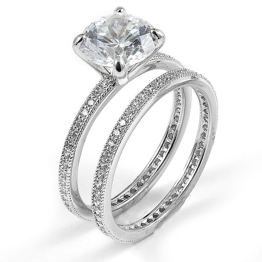 Sterling silver CZ dual wedding and engagement with rhodium plating