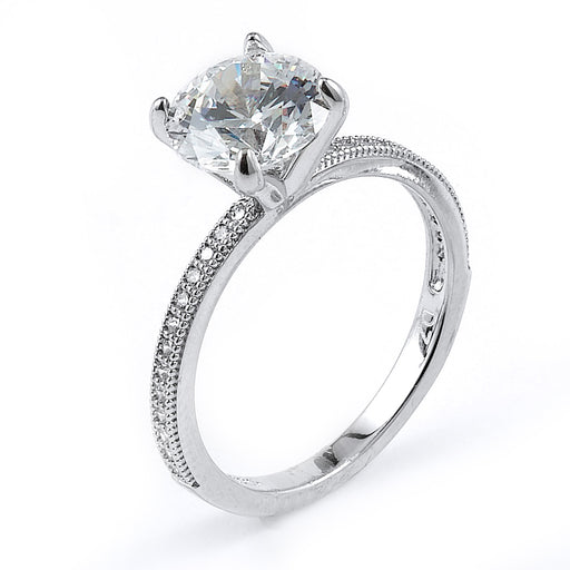Sterling silver engagement ring with CZ and rhodium plating