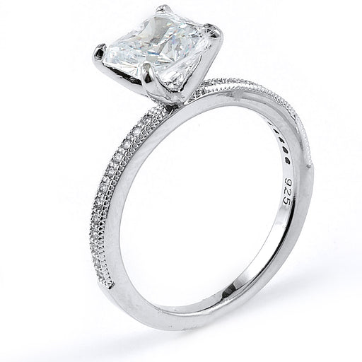 Sterling silver engagement ring with princess cut CZ and rhodium plating