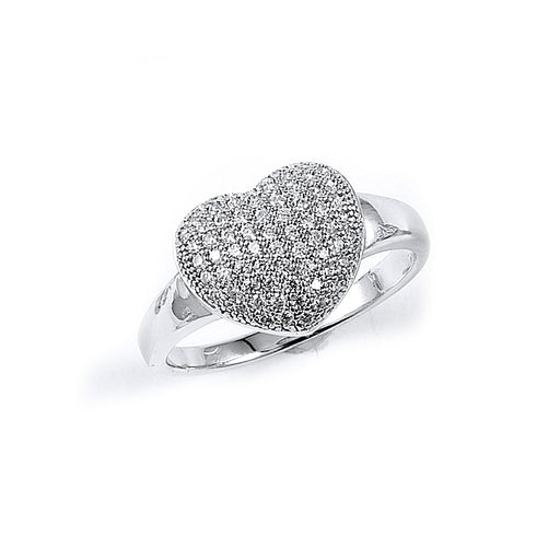 Sterling silver heart ring, set with micro-pave CZ and rhodium plating