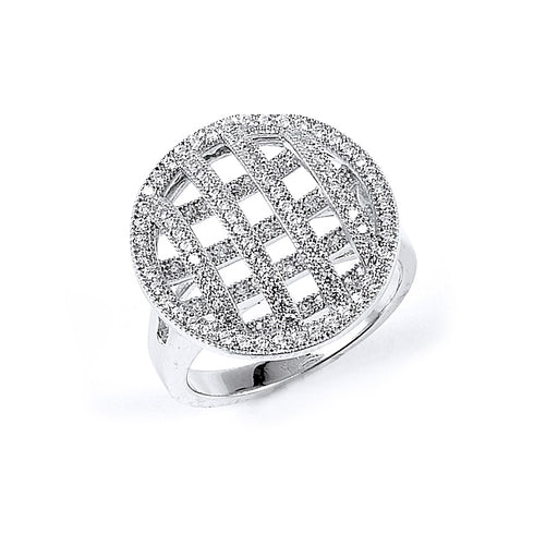 Sterling silver fashion round CZ ring with rhodium plating