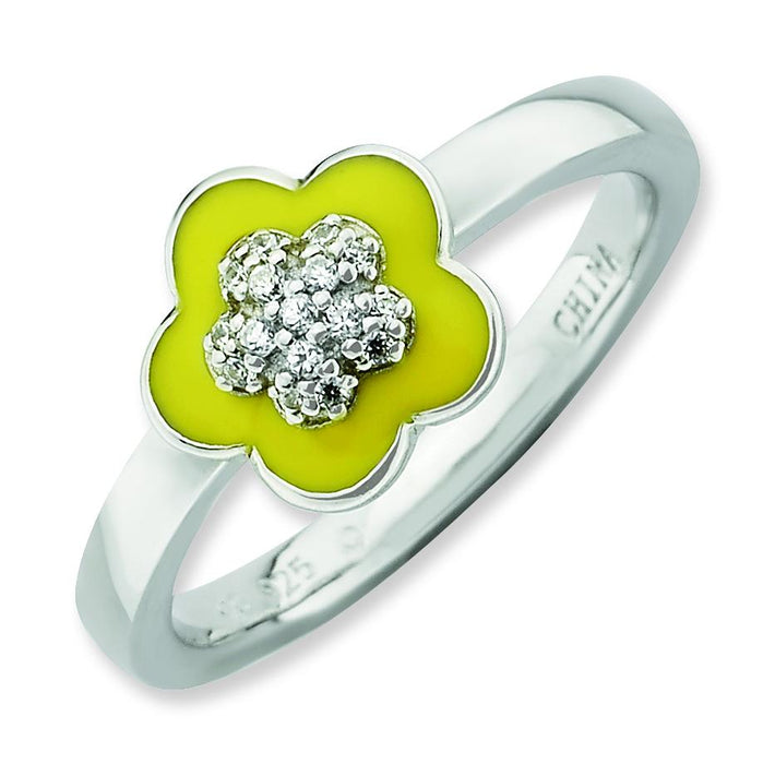 Sterling Silver Stackable Expressions Polished Yellow Enameled & CZ Ring 10