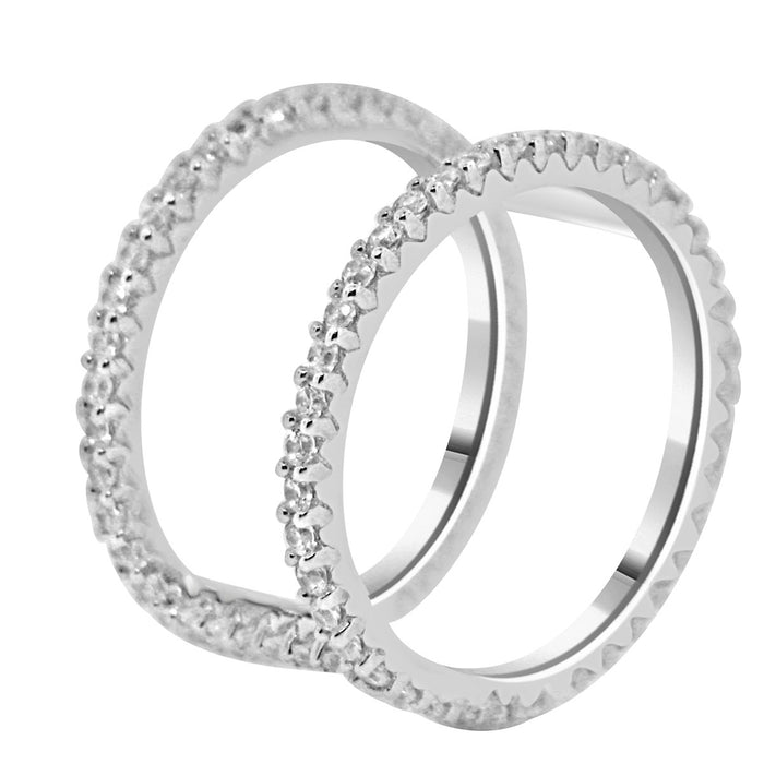 Sterling Silver Rhodium Plated and 2 rows of CZ Ring