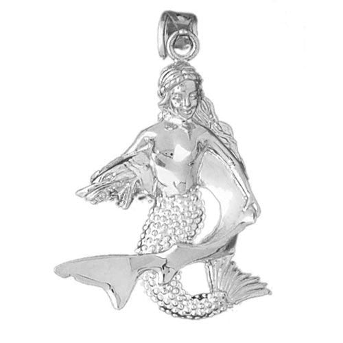 3D Mermaid with Shark Charm Pendant 14k Two Tone Gold