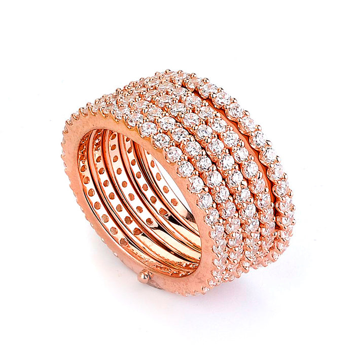 Sterling silver stackable 5 rows of pave cubic zirconia ring