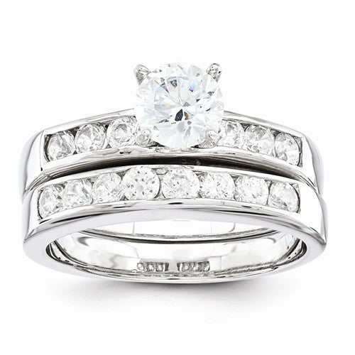 2-Piece Sterling Silver CZ Wedding Set Ring