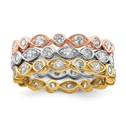 Sterling Silver Vermeil Trio CZ Eternity Band/ring
