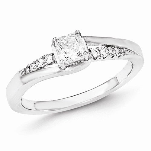 Sterling Silver Polished Princess C4Z Engagement Ring
