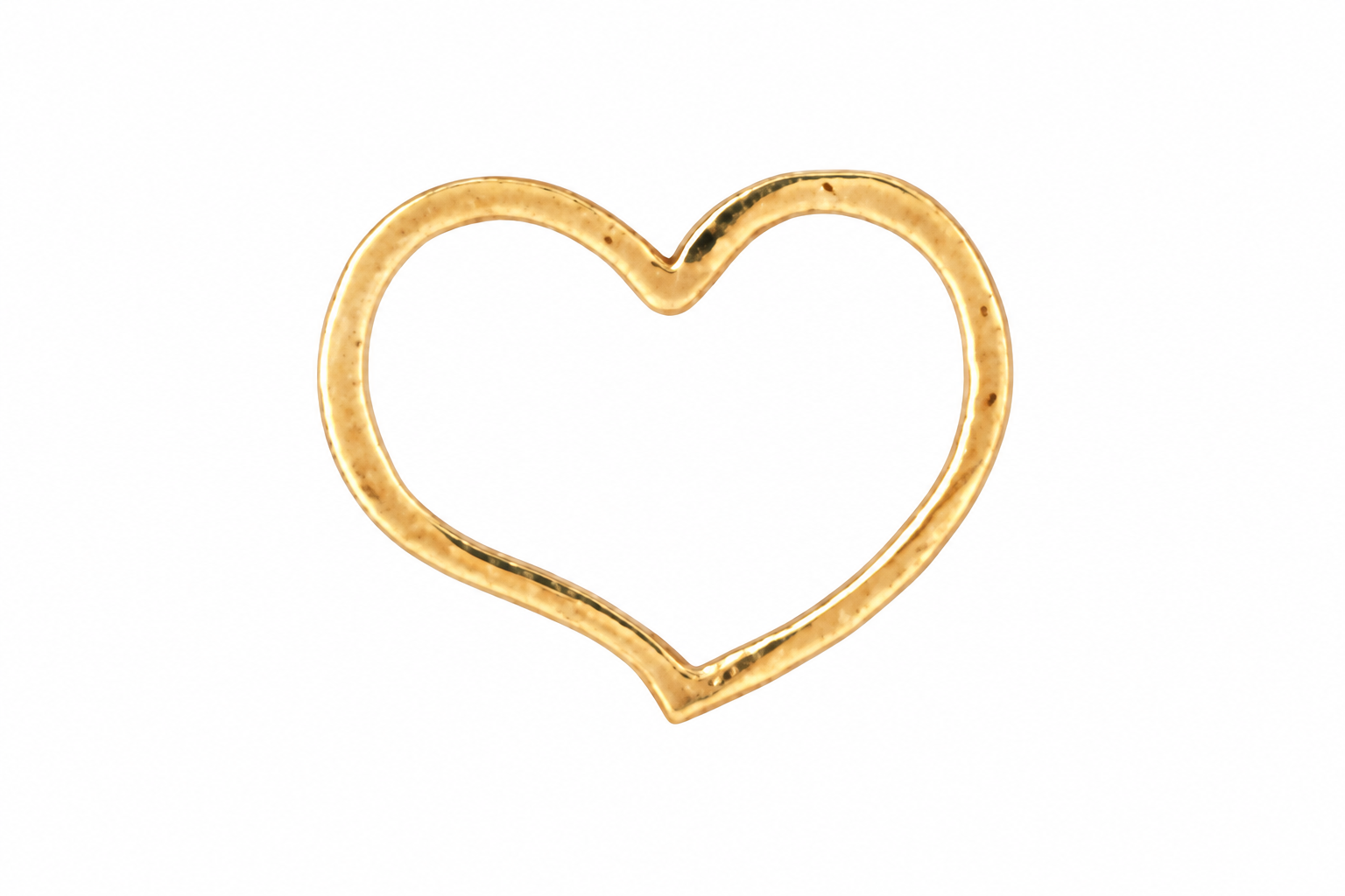 Yellow gold open-outline floating heart pendant on a white background, shown without a chain