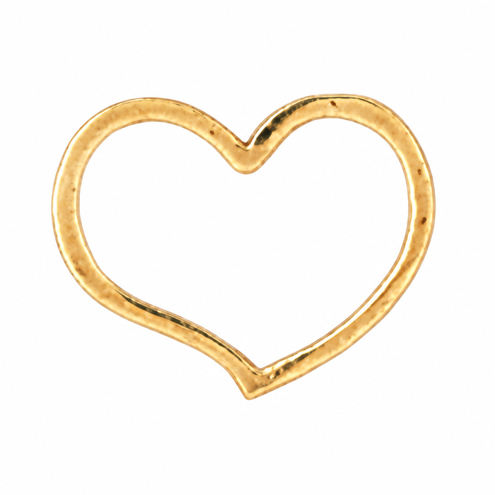 Yellow gold open-outline floating heart pendant on a white background, shown without a chain