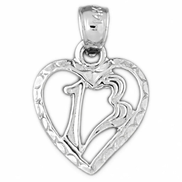 13 In Heart Charm Pendant 14k Gold White Gold 14k