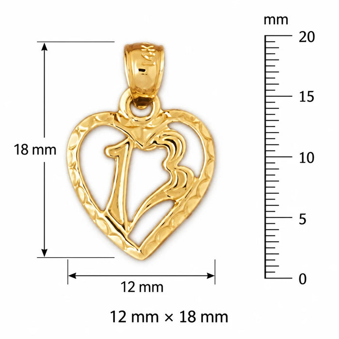 13 In Heart Charm Pendant 14k Gold Yellow Gold 14k