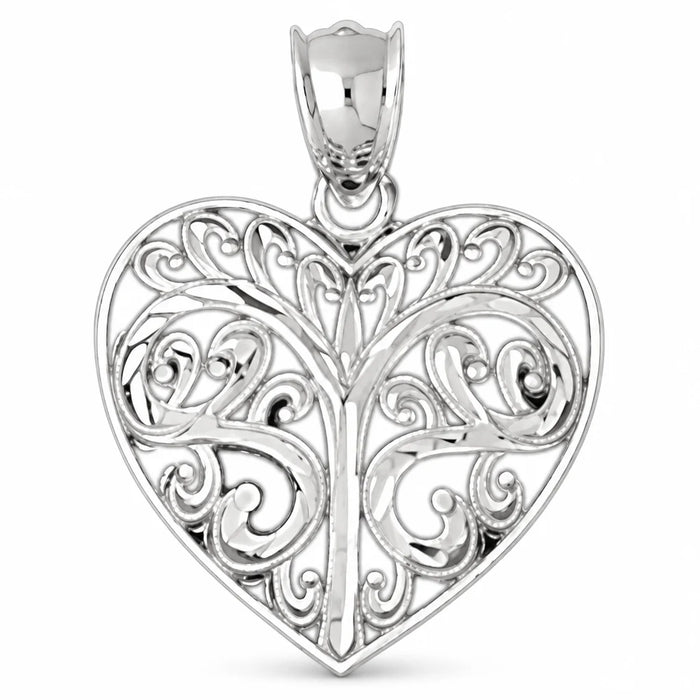 14k Gold Heart Charm Pendant White Gold 14k