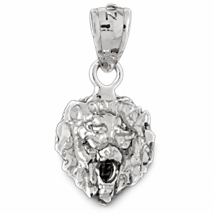 14k Gold Lion Head Charm Pendant White Gold 14k
